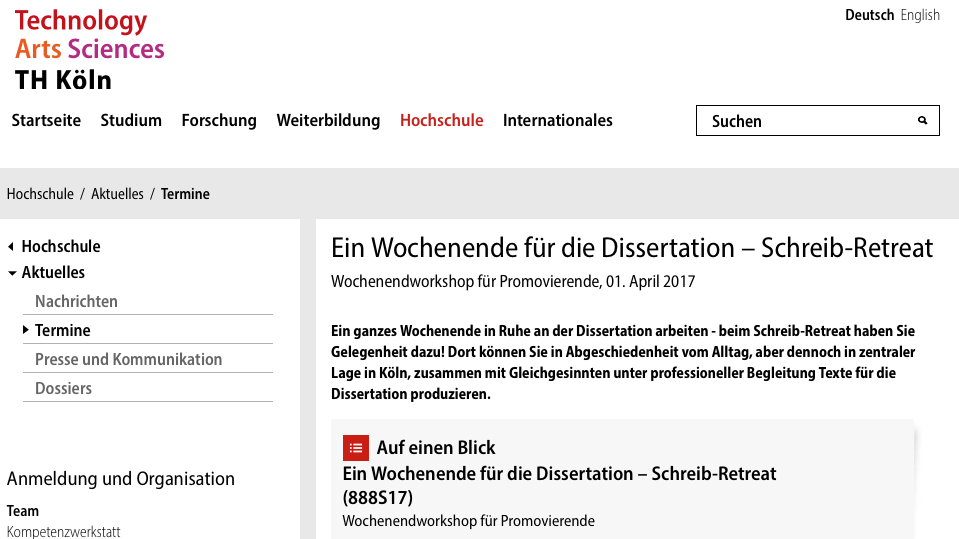 Ein Wochenende für die Dissertation – Schreib-Retreat @th_koeln